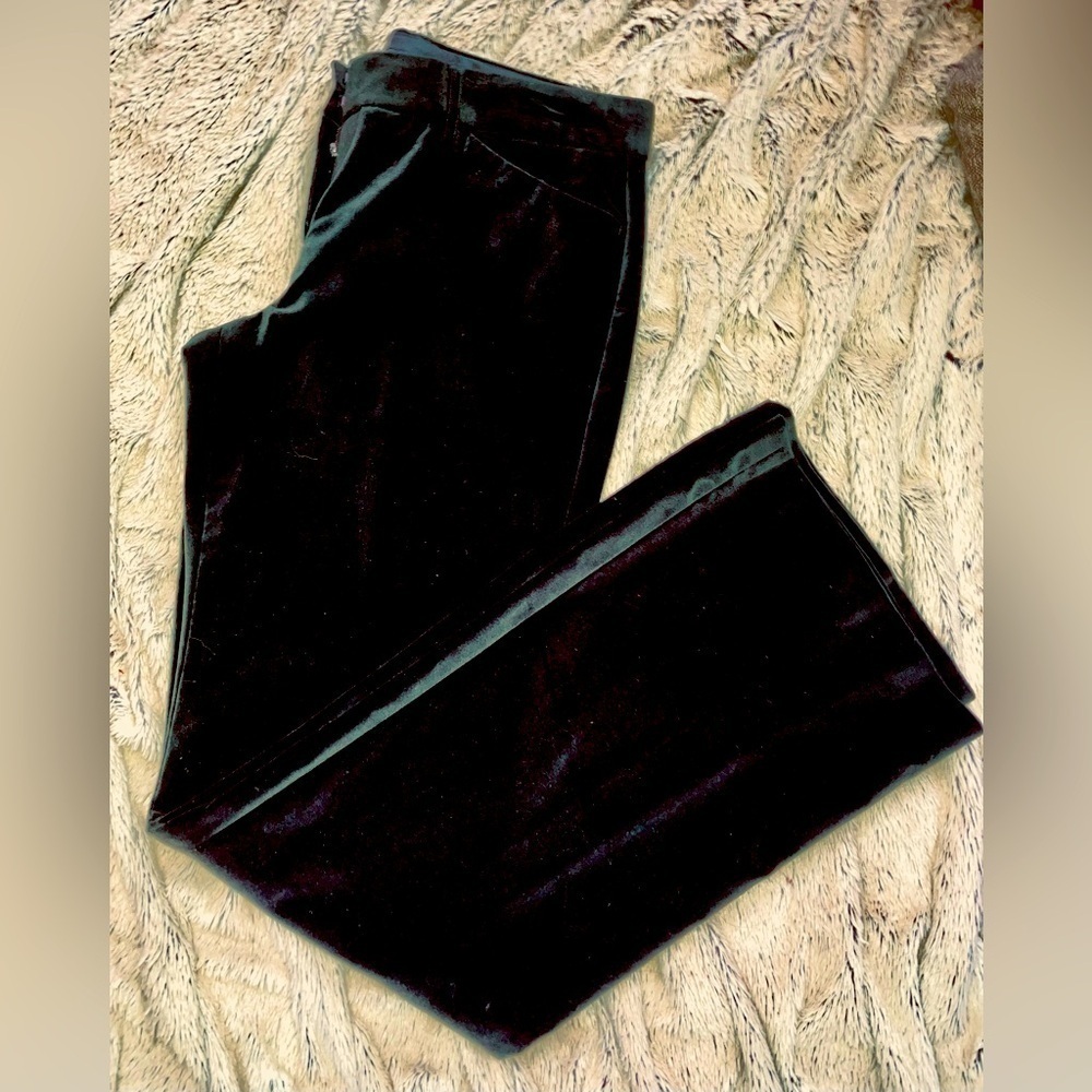 EXPRESS Editor Mid Rise Pitch Black 58 Velvet Relaxed Trouser Pant Women size 4 - Picture 4 of 6